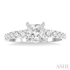 3/4 Ctw Diamond Engagement Ring with 1/2 Ct Princess Cut Center Stone in 14K White Gold