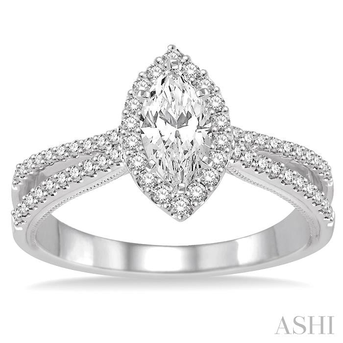 5/8 Ctw Diamond Engagement Ring with 1/3 Ct Marquise Cut Center stone in 14K White Gold