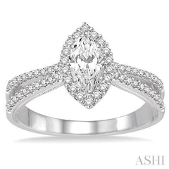 5/8 Ctw Diamond Engagement Ring with 1/3 Ct Marquise Cut Center stone in 14K White Gold