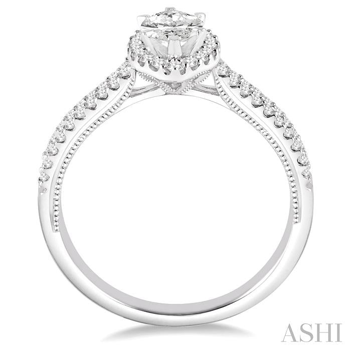 5/8 Ctw Diamond Engagement Ring with 1/3 Ct Marquise Cut Center stone in 14K White Gold