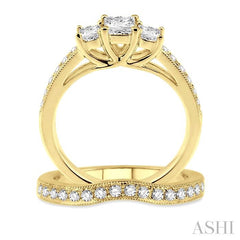 1 Ctw Diamond Wedding Set with 3/4 Ctw Princess Cut Engagement Ring and 1/5 Ctw Wedding Band in 14K Yellow Gold