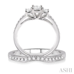3/4 Ctw Diamond Wedding Set with 1/2 Ctw Princess Cut Engagement Ring and 1/5 Ctw Wedding Band in 14K White Gold