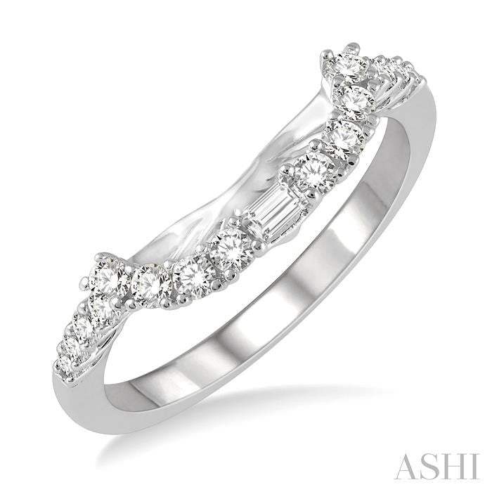 1/3 Ctw Wide Curve Baguette and Round Cut Diamond Wedding Band in 14K White Gold