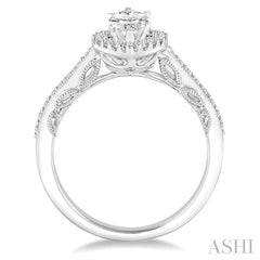 1 Ctw Diamond Engagement Ring with 5/8 Ct Marquise Cut Center Stone in 14K White Gold