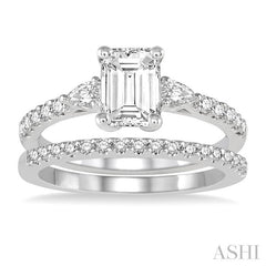 1 Ctw Round, Pear & Octagon Cut Diamond Wedding Set With 7/8 Ctw Engagement Ring and 1/8 Ctw Wedding Band in 14K White Gold