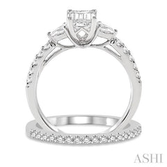 1 Ctw Round, Pear & Octagon Cut Diamond Wedding Set With 7/8 Ctw Engagement Ring and 1/8 Ctw Wedding Band in 14K White Gold