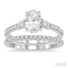 1 Ctw Round, Pear & Oval Cut Diamond Wedding Set With 7/8 Ctw Engagement Ring and 1/8 Ctw Wedding Band in 14K White Gold