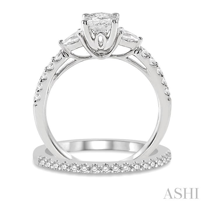 1 Ctw Round, Pear & Oval Cut Diamond Wedding Set With 7/8 Ctw Engagement Ring and 1/8 Ctw Wedding Band in 14K White Gold