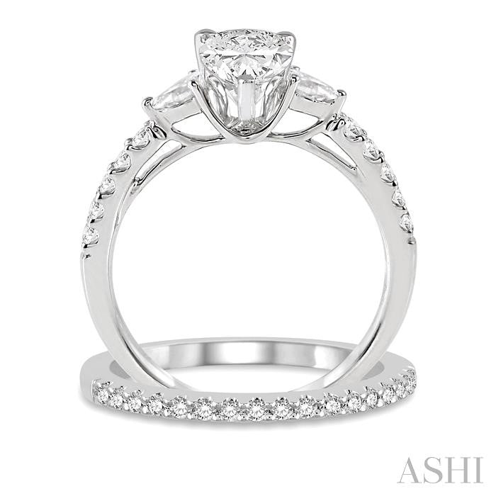 1 Ctw Round & Pear Cut Diamond Wedding Set With 7/8 Ctw Engagement Ring and 1/8 Ctw Wedding Band in 14K White Gold