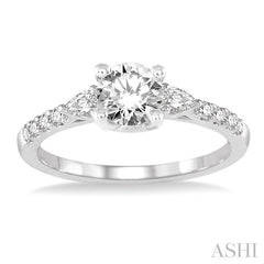 3/8 Ctw Circular Shape Pear & Round Cut Diamond Semi-Mount Engagement Ring in 14K White Gold