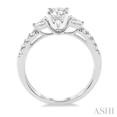 3/8 Ctw Circular Shape Pear & Round Cut Diamond Semi-Mount Engagement Ring in 14K White Gold