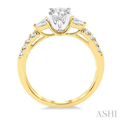 3/8 Ctw Circular Shape Pear & Round Cut Diamond Semi-Mount Engagement Ring in 14K Yellow and White Gold