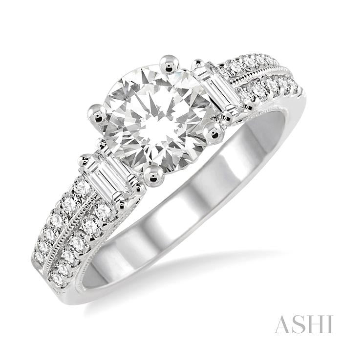 1/2 Ctw Twin Row Baguette and Round Cut Diamond Semi-Mount Engagement Ring in 14K White Gold