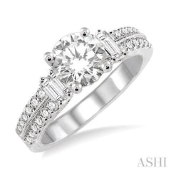 1/2 Ctw Twin Row Baguette and Round Cut Diamond Semi-Mount Engagement Ring in 14K White Gold