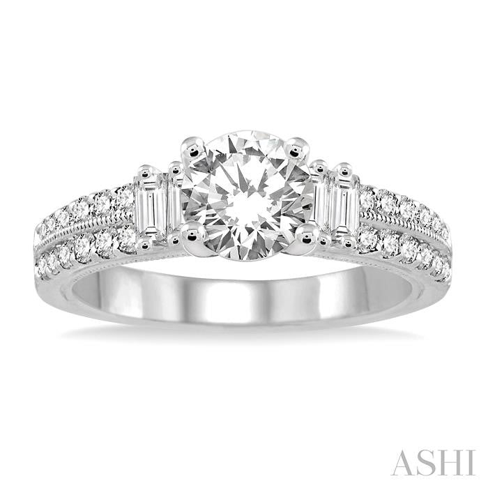 1/2 Ctw Twin Row Baguette and Round Cut Diamond Semi-Mount Engagement Ring in 14K White Gold