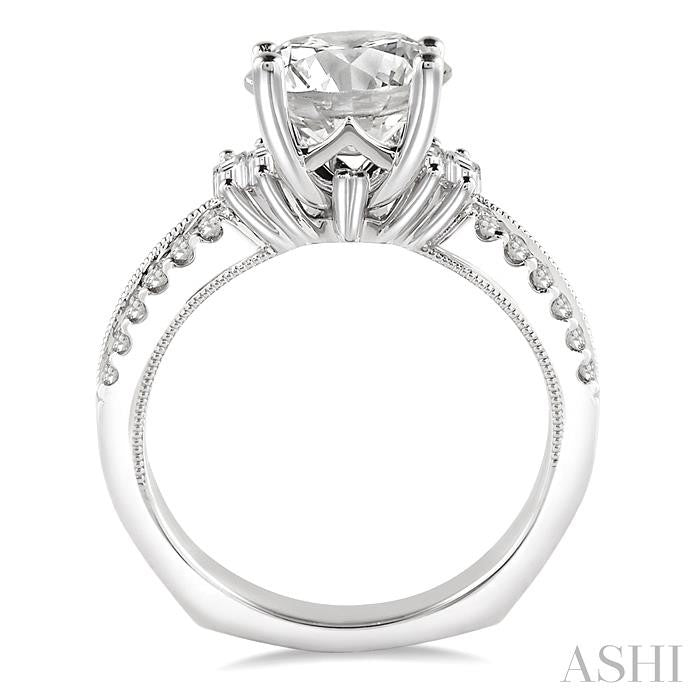 1/2 Ctw Twin Row Baguette and Round Cut Diamond Semi-Mount Engagement Ring in 14K White Gold