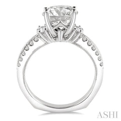 1/2 Ctw Twin Row Baguette and Round Cut Diamond Semi-Mount Engagement Ring in 14K White Gold