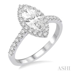 3/4 Ctw Diamond Engagement Ring with 1/2 Ct Marquise Cut Center Stone in 14K White Gold