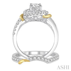 1 1/10 Ctw Diamond Bridal Set with 3/4 Ctw Round Cut Engagement Ring and 1/4 Ctw Wedding Band in 14K White and Yellow Gold