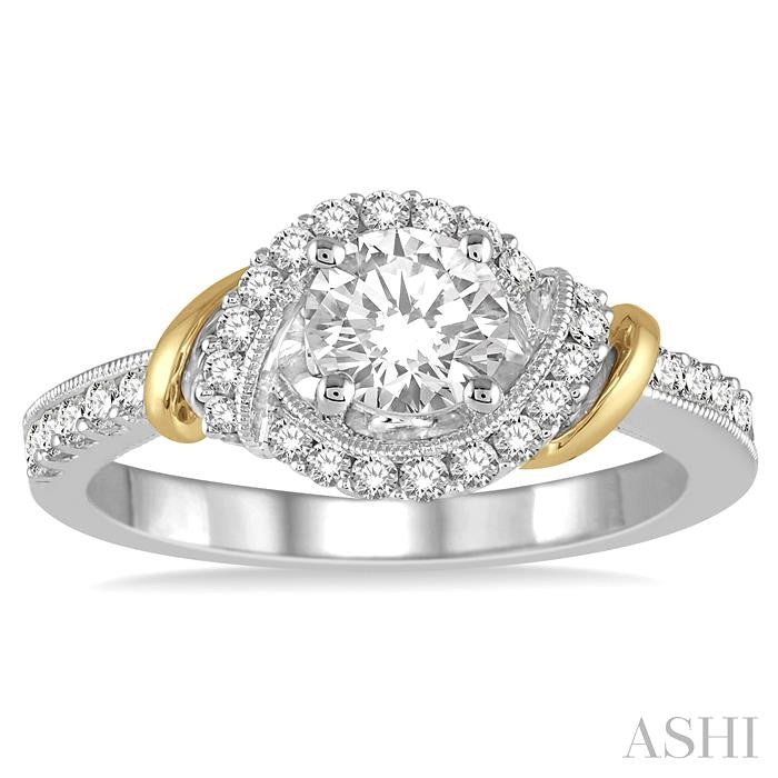 3/8 Ctw Round Diamond Semi-Mount Engagement Ring in 14K White and Yellow Gold