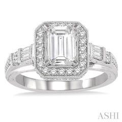 5/8 Ctw Octagonal Shape Semi-Mount Diamond Engagement Ring in 14K White Gold