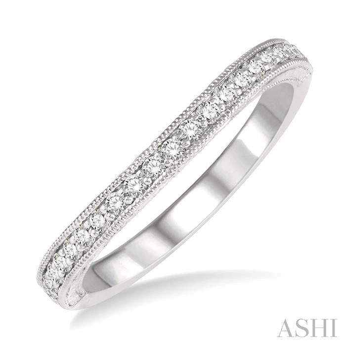 1/4 Ctw Carved Sides Milgrain Border Round Cut Diamond Wedding Band in 14K White Gold