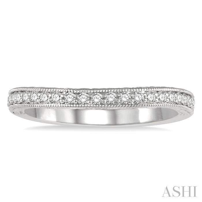 1/4 Ctw Carved Sides Milgrain Border Round Cut Diamond Wedding Band in 14K White Gold