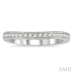 1/4 Ctw Carved Sides Milgrain Border Round Cut Diamond Wedding Band in 14K White Gold