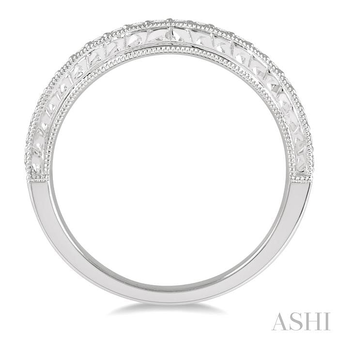 1/4 Ctw Carved Sides Milgrain Border Round Cut Diamond Wedding Band in 14K White Gold