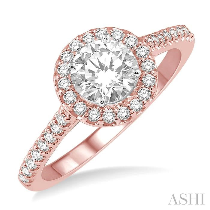 3/4 Ctw Diamond Ladies Engagement Ring with 1/2 Ct Round Cut Center Stone in 14K Rose and White Gold