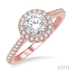 3/4 Ctw Diamond Ladies Engagement Ring with 1/2 Ct Round Cut Center Stone in 14K Rose and White Gold