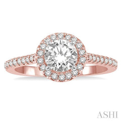 3/4 Ctw Diamond Ladies Engagement Ring with 1/2 Ct Round Cut Center Stone in 14K Rose and White Gold
