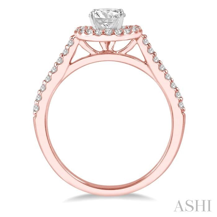 3/4 Ctw Diamond Ladies Engagement Ring with 1/2 Ct Round Cut Center Stone in 14K Rose and White Gold