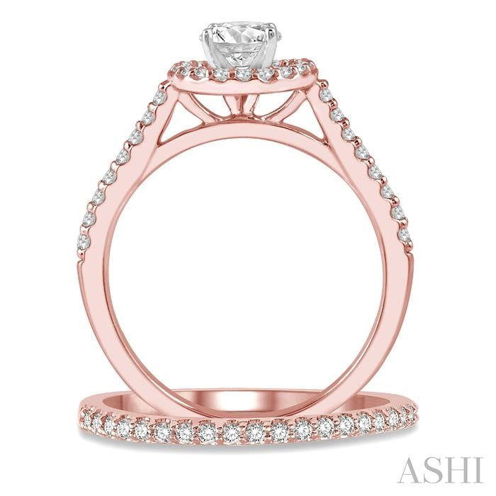 7/8 Ctw Round Cut Diamond Wedding Set With 3/4 Ctw Round Cut Engagement Ring and 1/6 Ctw Wedding Band in 14K Rose and White Gold