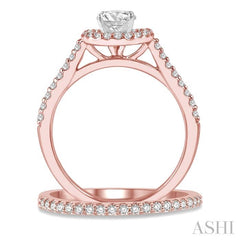 7/8 Ctw Round Cut Diamond Wedding Set With 3/4 Ctw Round Cut Engagement Ring and 1/6 Ctw Wedding Band in 14K Rose and White Gold