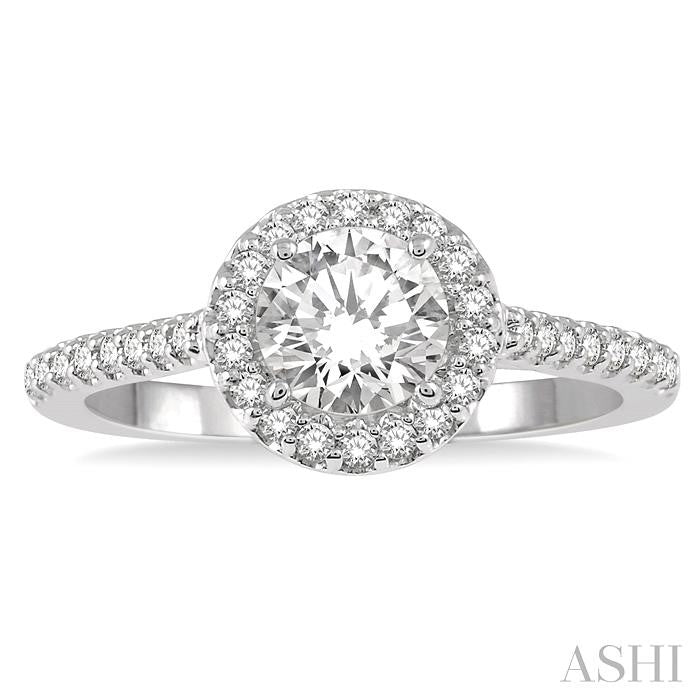 3/4 Ctw Diamond Ladies Engagement Ring with 1/2 Ct Round Cut Center Stone in 14K White Gold