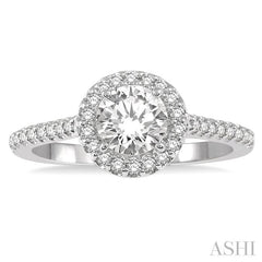 3/4 Ctw Diamond Ladies Engagement Ring with 1/2 Ct Round Cut Center Stone in 14K White Gold