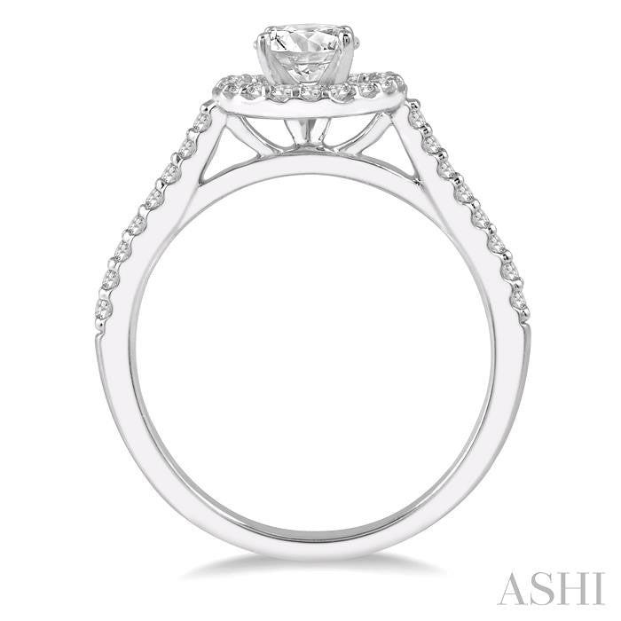 3/4 Ctw Diamond Ladies Engagement Ring with 1/2 Ct Round Cut Center Stone in 14K White Gold