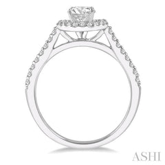 3/4 Ctw Diamond Ladies Engagement Ring with 1/2 Ct Round Cut Center Stone in 14K White Gold