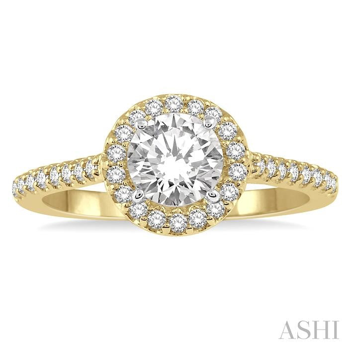 3/4 Ctw Diamond Ladies Engagement Ring with 1/2 Ct Round Cut Center Stone in 14K Yellow and White Gold