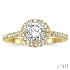 3/4 Ctw Diamond Ladies Engagement Ring with 1/2 Ct Round Cut Center Stone in 14K Yellow and White Gold