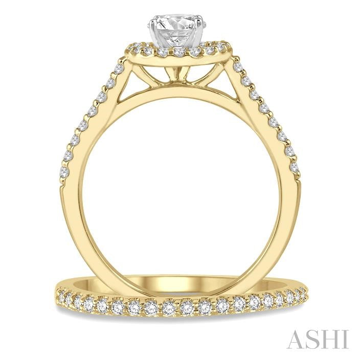 7/8 Ctw Round Cut Diamond Wedding Set With 3/4 Ctw Round Cut Engagement Ring and 1/6 Ctw Wedding Band in 14K Yellow and white gold
