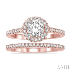 1/2 Ctw Diamond Wedding Set With 3/8 Ct Engagement Ring and 1/10 Ct Wedding Band in 14K Rose and White Gold