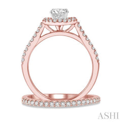 1/2 Ctw Diamond Wedding Set With 3/8 Ct Engagement Ring and 1/10 Ct Wedding Band in 14K Rose and White Gold