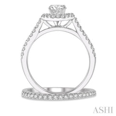 1/2 Ctw Diamond Wedding Set With 3/8 Ct Engagement Ring and 1/10 Ct Wedding Band in 14K White Gold
