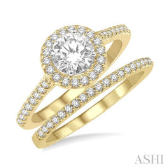 1/2 Ctw Diamond Wedding Set With 3/8 Ct Engagement Ring and 1/10 Ct Wedding Band in 14K Yellow and white gold