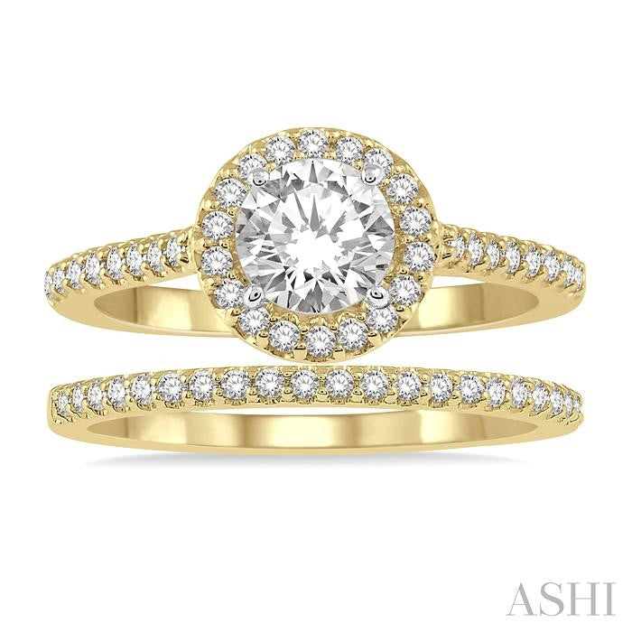 1/2 Ctw Diamond Wedding Set With 3/8 Ct Engagement Ring and 1/10 Ct Wedding Band in 14K Yellow and white gold