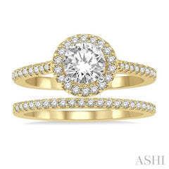1/2 Ctw Diamond Wedding Set With 3/8 Ct Engagement Ring and 1/10 Ct Wedding Band in 14K Yellow and white gold