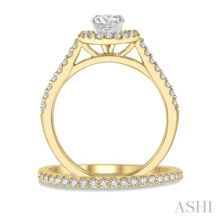 1/2 Ctw Diamond Wedding Set With 3/8 Ct Engagement Ring and 1/10 Ct Wedding Band in 14K Yellow and white gold