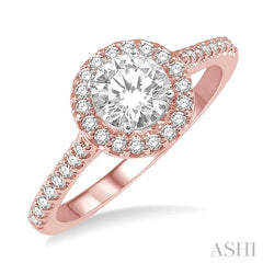 3/8 Ctw Diamond Ladies Engagement Ring with 1/4 Ct Round Cut Center Stone in 14K Rose and White Gold